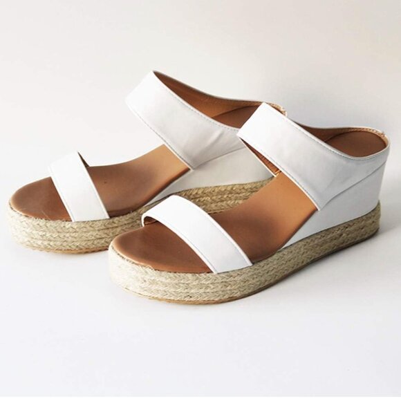 Women Wedge Sandals Shoes Beach Casual Toe Slip-On Summer Open Straw Wedges NEW - Picture 3 of 4